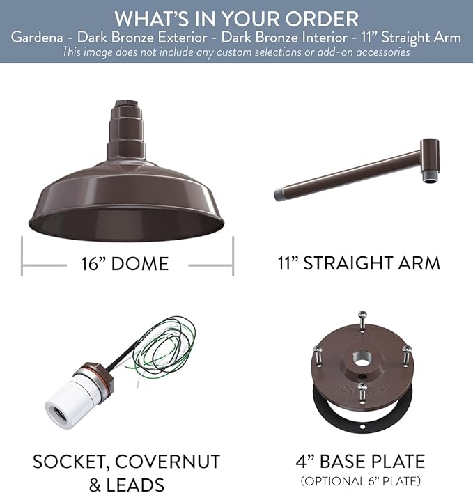 Outdoor Wall Light, Dark Bronze Barn Fixture, 16-Inch Dome