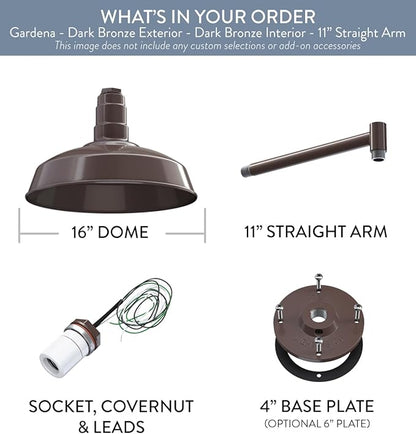 Outdoor Wall Light, Dark Bronze Barn Fixture, 16-Inch Dome