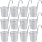 OBTANIM 12 Pack Metal Hanging Flower Pots Railing Planter Outdoor Fence Hanging Bucket Plant Holder with Detachable Hooks Drain Holes for Home Garden Yard Decor (White, 4 x 4 Inch)
