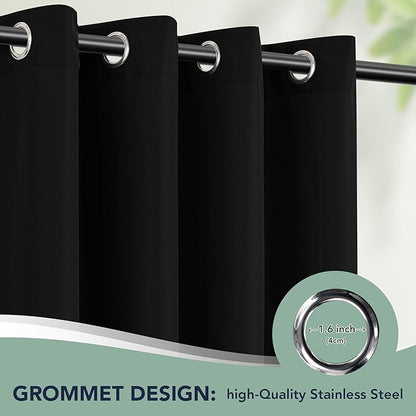 Black Outdoor Curtains for Patio Waterproof - 8 Panels Privacy Weatherproof Outside Curtains with Grommets for Pergola, Gazebo, Porch, Cabana, Balcony, 54 x 95 Inch
