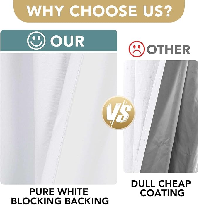 H.VERSAILTEX 100% Blackout Curtains for Bedroom Thermal Insulated Linen Textured Curtains Heat and Full Light Blocking Drapes Living Room Curtains 2 Panel Sets, 42x63 - Inch, Pure White