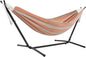 Vivere Double Sunbrella Hammock with Space-Saving Steel Stand, Heavy-Duty Portable Outdoor Hammock Set for Backyard, Patio, or Travel, Cameo