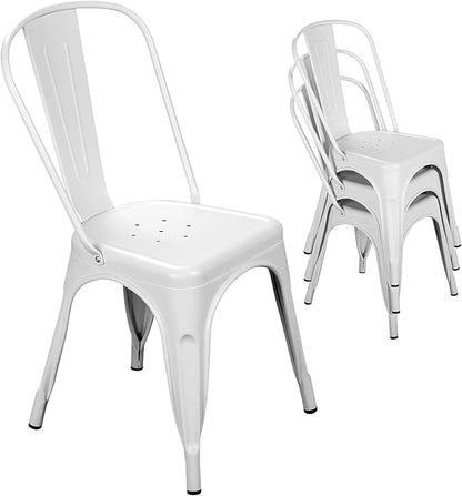 Patio Dining Chairs Matte White Metal Farmhouse Stackable Set of 4