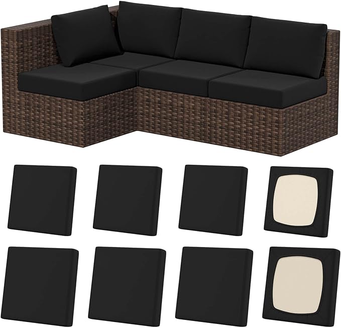 Cushion Covers, 8-Pack Black Stretch Fit Patio Seat Slipcovers