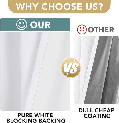 H.VERSAILTEX Linen Blackout Curtains Durable Thick Textured Linen Look 100% Blackout Patio Door Curtain Anti Rust Grommet Extra Wide Sliding Door Curtain Panel, W100 x L84 inch - Pure White