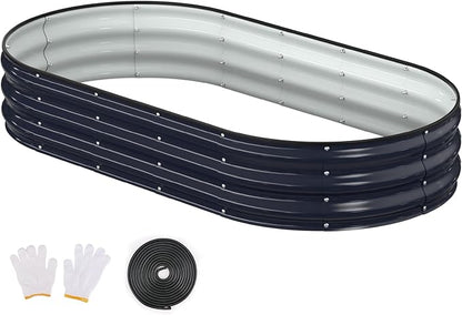 Raised Garden Bed, 6x3x1ft Galvanized Outdoor Planter Beds with Safety Edging and Gloves, Oval Metal Planter Box for Gardening Vegetables Flowers Herb-Midnight Blue