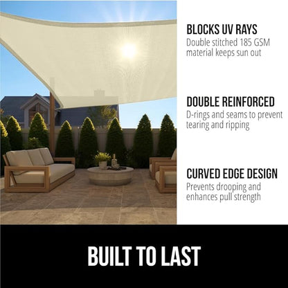 GORILLA GRIP Heavy Duty Sun Shade, UV Protection Fade Tear and Rust Resistant Rectangle Sunshade Canopy, Curved Edges Blocks Sunlight, Breathable Sail, Outdoor Patio, Lawn Garden 12x12 FT Butter Cream