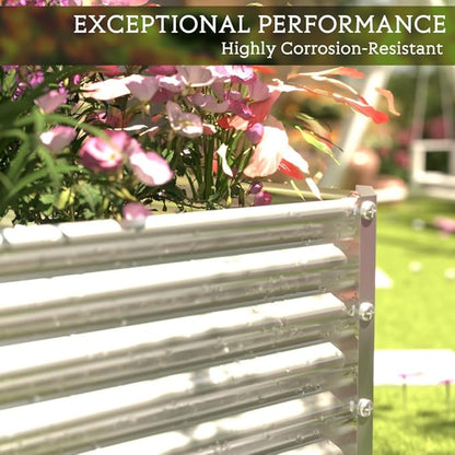 2 Pack Tall 8x3FT Corrugated Galvanized Steel Raised Garden Bed Outdoor, Metal Above Ground Garden Bed for Vegetables and Flowers, Rectangle Raised Beds for Gardening