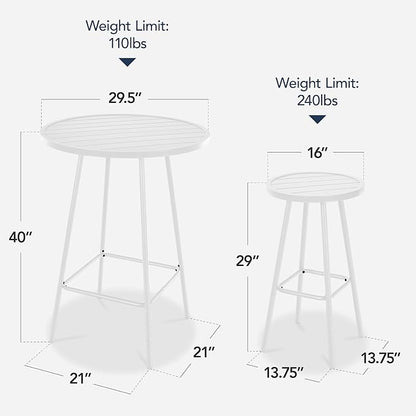 Best Choice Products 3-Piece Patio Dining Set, Bar Height, Outdoor Bistro Set, Outdoor Round Bar Table w/ 2 Bar Stools, Steel - White