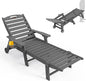 Ciokea Lounge Chair Outdoor, Oversized Chaise Lounge Chair with 5 Positions, HDPE, Patio Lounge Chair with Wheels & Cup Holder for Pool, Deck, Poolside, Dark Grey