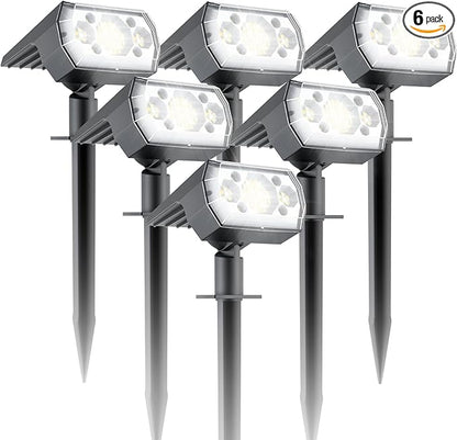 6 Packs Solar Spot Lights Outdoor, 64 LED 6500K Solar Lights Outdoor, IP67 Waterproof, Adjustable Brightness Dusk to Dawn Solar Spotlights for Garden, Yard, Lawn, Walkway, Driveway - Cool Daylight