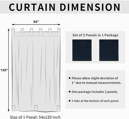 Easy-Going Outdoor Patio Curtains Detachable Tab Top Windproof Weatherproof Curtain for Cabana, Porch, Pergola and Gazebo, Tab Bottom Drape, 2 Panels, 54W x 120L inch, Navy