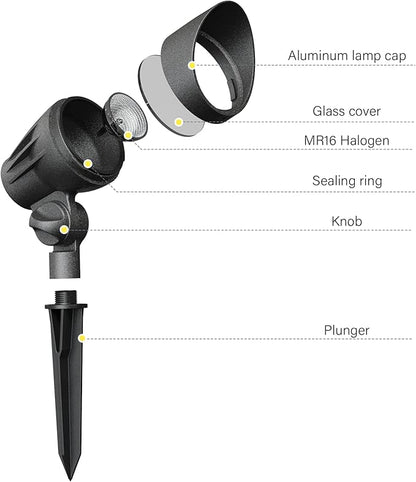 Malibu 50 Watt Floodlight Landscape Lights Outdoor Spotlight Waterproof Path Light Low Voltage Lighting with Spike Stand for Garden, Yard, Pathway, Lawn, Driveway Outdoor Lighting 8301-9601-01