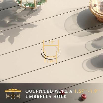 VICLLAX 7 Pieces Patio Dining Set, Outdoor Furniture Set Includes 47.2" Round Patio Table and 6 Patio Sling Chairs, Sandshell Color Tabletop and Fabric