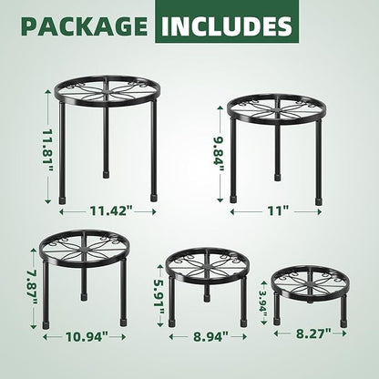 Simple Trending Metal Plant Stand Indoor Outdoor, Heavy Duty Flower Pots Stand, Anti-Rust Iron Plant Pot Shelf Holder for Multiple Plant (5 Pack Black)
