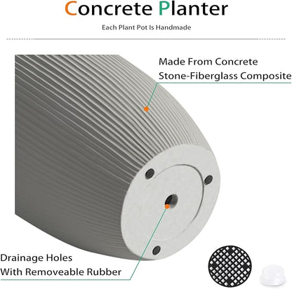Tall Planters for Outdoor Plants, Large Concrete Flower Pots for Garden Front Porch, Patio, Indoor (Vertical Gray)