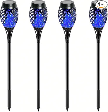 4 Pack Outdoor Solar Flame Light,Solar Lights Outdoor for Garden Decorations with Flickering Flame,IP65 Waterproof Solar Powered Yard Lights Torch Light for Lawn Patio Pathway (Blue)