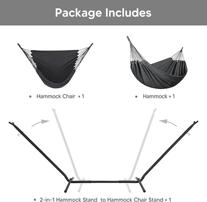 SUNCREAT 2-in-1 Hammocks Convertible Portable Double Hammock with Stand Included, Outdoor Hammock and Stand, Patented, Dark Grey