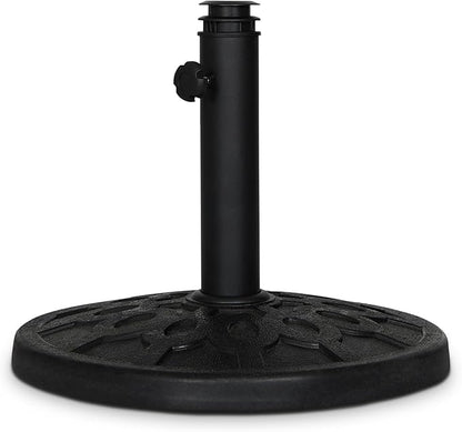 Backyard Expressions 20 lb Round Patio Umbrella Base – Heavy Duty Resin-Coated Calcium Carbonate Stand with Adjustable Pole Adapters Fits 1.5"–2" Poles, Weather-Resistant, Black Finish
