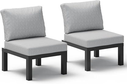 Aluminum Outdoor Patio Sofa Set, 2 Seats Modular Sectional Single Seat Sofa Chairs with Removable Cushions, All-Weather Outdoor Conversation Sets for Garden & Yard, Gray