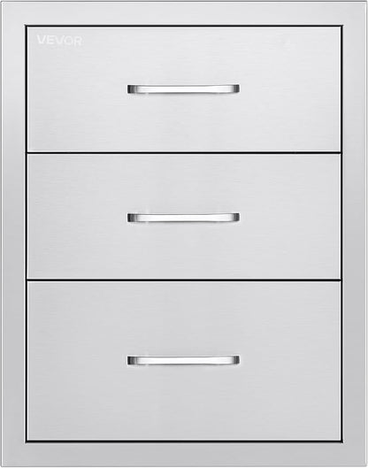 VEVOR Outdoor Kitchen Drawers 18.11" W x 23.23" D x 23.23" H, Triple-Access Stainless Steel Modular Drawer Cabinet with Handles, BBQ Island Drawer for Outdoor Kitchen or BBQ Island Patio Grill Station
