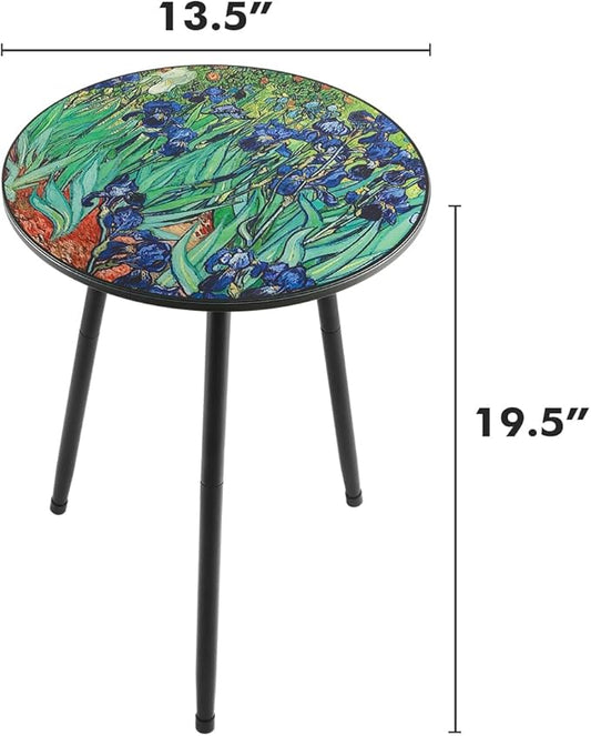 Side Table, Round Metal Patio End Table in Iris Blue, 20 Inch Tall