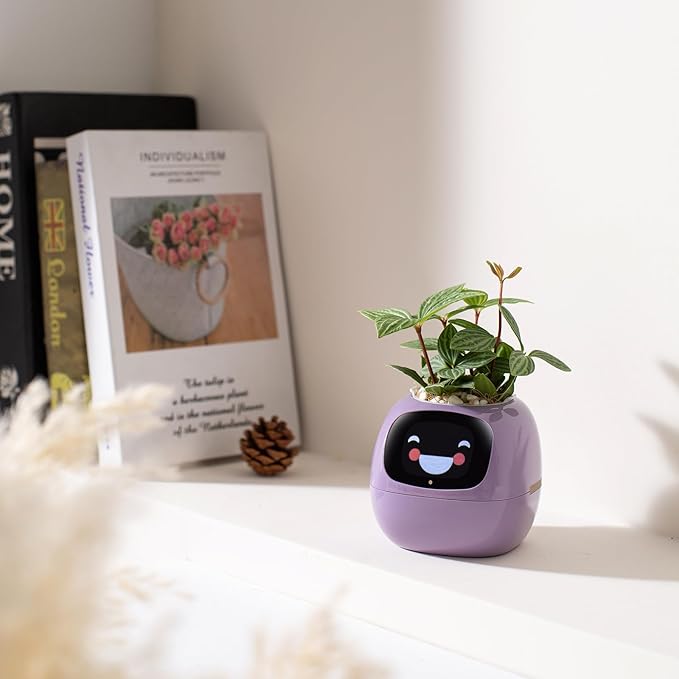 Planter Pot with WiFi App Watering, Purple Plastic, Modern Style