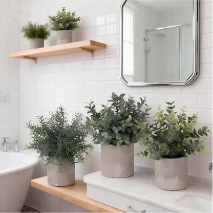 Lemonfilter Small Fake Plants, 3PCS Mini Potted Artificial Plastic Eucalyptus Plants Indoor Modern Farmhouse Decor, Fake Potted Plant for Home Bathroom Bedroom Office Shelves Decor