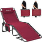 KingCamp Lounge Chair Outdoor, Folding Portable Tanning Chairs Comfy Adjustable 5-Position Lay Flat Foldable Chaise Chaser Lounger with Pillow for Outside Beach Patio Sun Bathing Pool Backyard, Wine