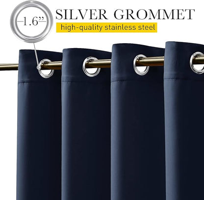 NICETOWN 2 Panels Gazebo Curtains Outdoor Waterproof & Windproof, Top and Bottom Grommet with Back Tab Wind-Break Outdoor Dividers Blackout Blinds with Fixed Rope for Patio, W52 x L95, Navy Blue