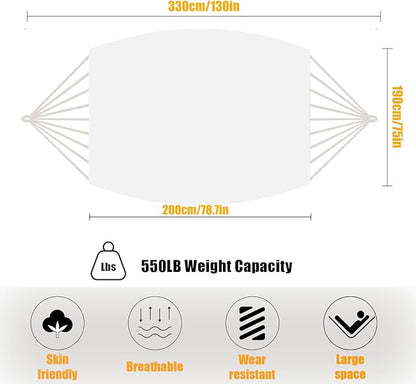 ZEAN Handwoven Hammock by Thick Cotton Rope XXL Two Person Hammock for Outside, Patio Backyard Garden 550LB Capacity