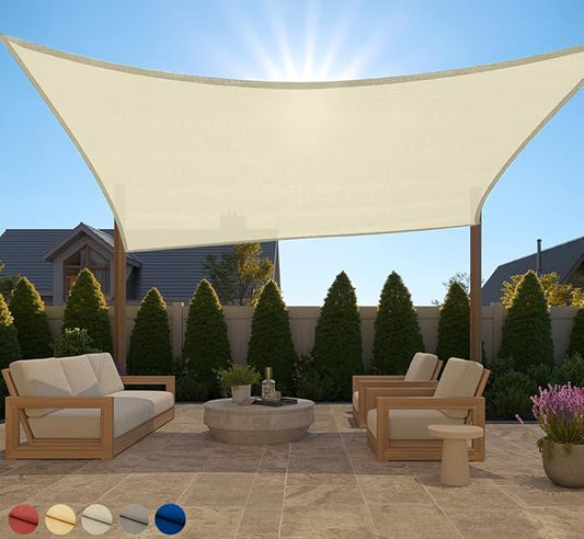GORILLA GRIP Heavy Duty Sun Shade, UV Protection Fade Tear and Rust Resistant Rectangle Sunshade Canopy, Curved Edges Blocks Sunlight, Breathable Sail, Outdoor Patio, Lawn Garden, 8x12 FT Butter Cream