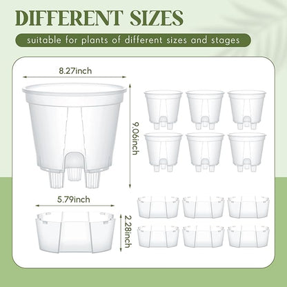 Self Watering Pots for Indoor Plants with Deep Reservoir and High Drainage Holes for Outdoor Plants and Flowers, Bare Root Planter(8.27'',Clear,6 Pcs)