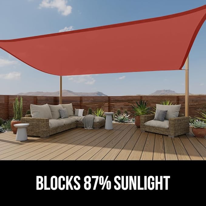 GORILLA GRIP Heavy Duty Sun Shade, UV Protection Fade Tear and Rust Resistant Rectangle Sunshade Canopy, Curved Edges Blocks Sunlight, Breathable Sail, Outdoor Patio, Lawn Garden 12x12 FT Terra