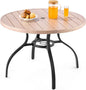 VEVOR Outdoor Patio Dining Table, 41 inch Round Wood-Like Steel Slat Backyard Bistro Coffee Tables for 4, with 1.5 in Umbrella Hole, Outside All-Weather Large Furniture for Lawn Garden Porch