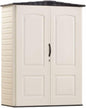 Rubbermaid Small Vertical Resin Outdoor Storage Shed With Floor (2.3 x 4.6 Ft), Weather Resistant, Beige/Brown, Organization for Home/Backyard/Pool Chemicals/Toys/Garden Tools/Porch/Patio Cushions
