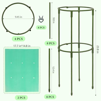 17.7" H Plant Support Stake Cage, Round Plant Support Garden Flower Stakes with Plastic Protective Film, Plant Cages for Indoor Outdoor Small Plants,Tomato, Peony, Hydrangea
