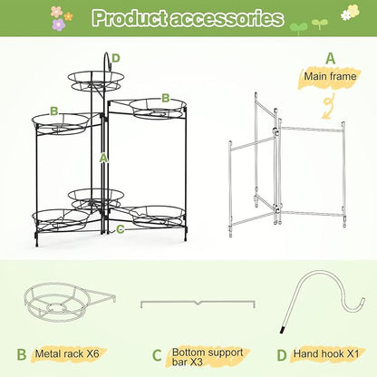Heavy Duty Metal Plant Stand, Indoor Outdoor Plant Shelf & Rack - 6 Tiers 7 Pots, Plant Holder for Plants/Flowers/Planters, for Living Room Home Corner Patio & Garden