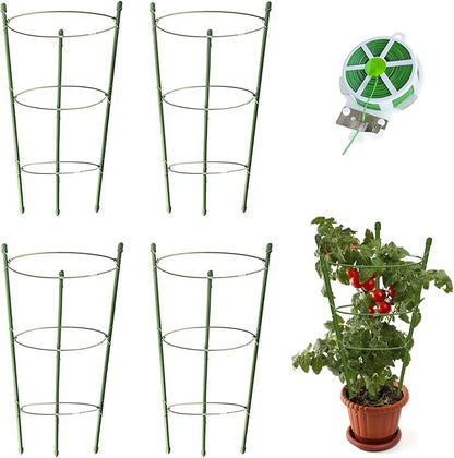 4 Pack Tomato Cage for Garden Plant Support, 24 inches Small Tomato Cages Tomato Trellis with Adjustable Rings, Plant Stakes for Peony Support, Tomato Stakes Rings for Climbing Plants