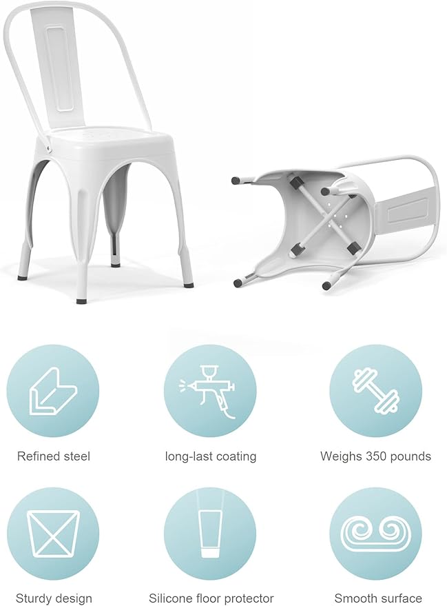 Patio Dining Chairs Matte White Metal Farmhouse Stackable Set of 4