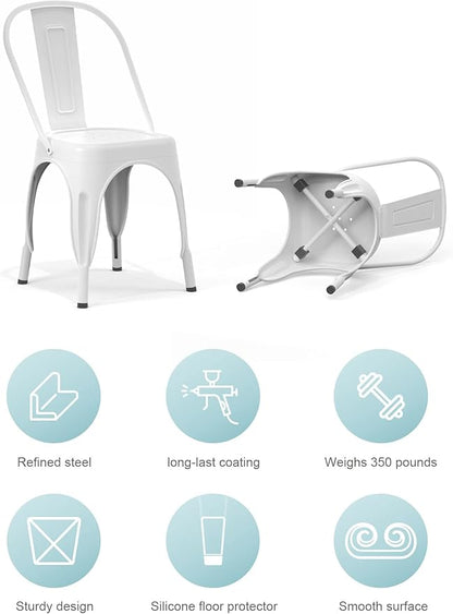 Patio Dining Chairs Matte White Metal Farmhouse Stackable Set of 4