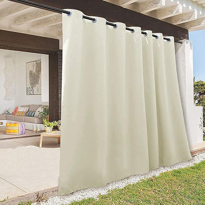 RYB HOME Extra Wide Outdoor Curtains for Patio Waterproof Heavy Duty Thermal Insulated in Summer Full Coverage Privacy for Porch, Cabana & Pergola, W100 x L95, Beige, 1 Panel