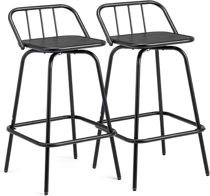 VINGLI 2 PCS Outdoor Swivel Bar Stools, 30 Inch Metal Barstools with Backrest & Footrest, 360° Rotating All-Weather Stools for Garden, Balcony, Kitchen Island (Black)