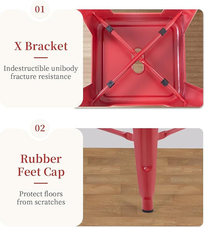 FDW Metal Bar Stools Set of 4 Counter Height Bar Stools 24 Inches Industrial Bar Chairs Patio Stool Stackable Backless Stool Indoor Outdoor Metal Kitchen Stools Bar Chairs (Red, 24")