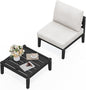 SERWALL HDPE Patio Furniture Set, 2 Pieces Outdoor Sectional Sofa Set, All-Weather Wood-Like Outdoor Sofa Couch with Coffee Table for Deck, Lawn, Black Frame with Khaki Cushion