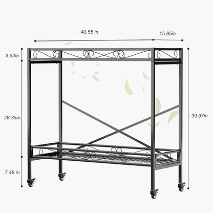 Zhongma 2 Tier Sturdy Metal Plant Stand with Wheels, 40.5x16x39.4 Inch High, Heavy Duty Succulent Shelf for Home Indoor and Outdoor, 440 LBS Capacity & Heavy Duty Construction
