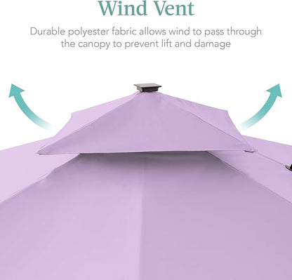 Best Choice Products 10x10ft Cantilever Patio Umbrella w/Base Included, Solar LED Lights 360 Rotation Large Offset Hanging Outdoor Shade for Deck Pool Backyard w/Stand – Lavender