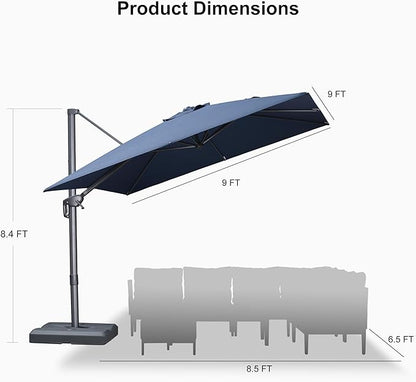PURPLE LEAF Patio Umbrella 9' X 9' Rectangle Cantilever Umbrella Large Aluminum Outdoor Umbrellas with 360-degree Rotation & UPF40+ Premium Fabric for Deck Pool Garden Yard, Ocean Slate