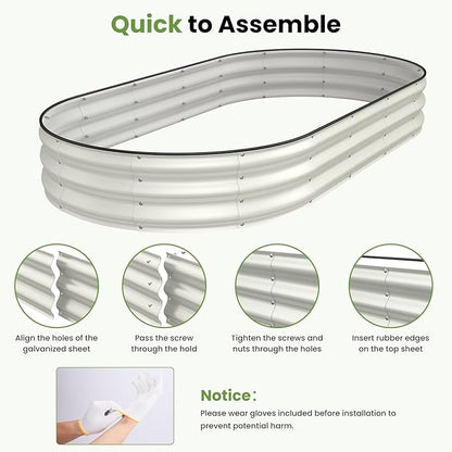 Galvanized Raised Garden Bed 8x4x1 FT, Oval Metal Raised Garden Bed Outdoor Planter Box with Open Bottom, Rust-Resistant Steel Garden Bed for Vegetables Herbs Flowers, Easy Assembly