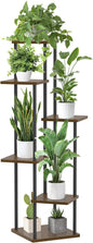 6 Tier Plant Stand Indoor Outdoor, Tall Metal Wood Muti-Level Planter Shelf Holder, Sturdy Large Vertical Corner Orchid Flower Pot Display Rack for Narrow House Decor Office Living Room Bedroom, Oak